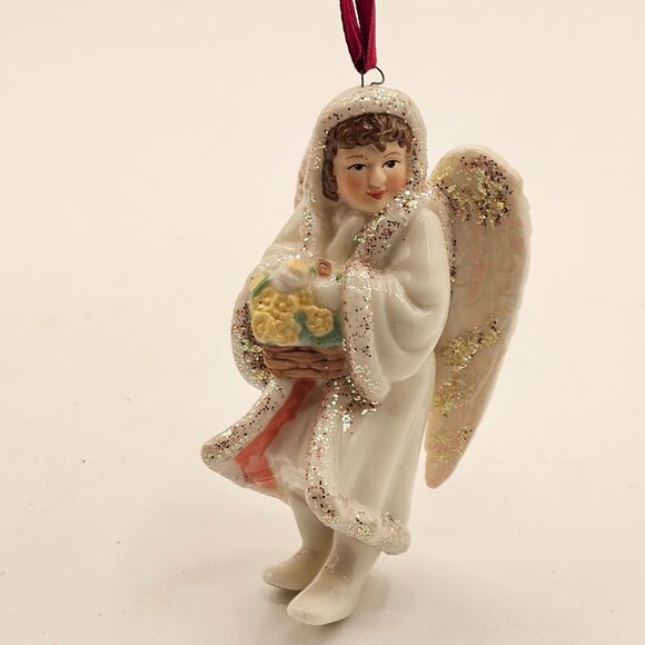 Vintage Ceramic Winged Angel Christmas Ornament Glitter Accents AGC 2000 - Picture 8 of 8